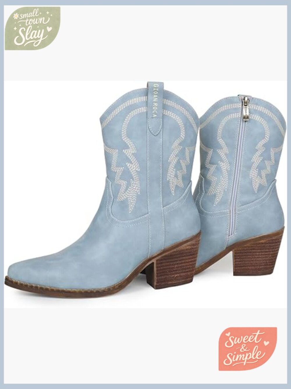 Embroidered Cowgirl Ankle Boot with Pointed Toe Stacked Heel Wide Calf